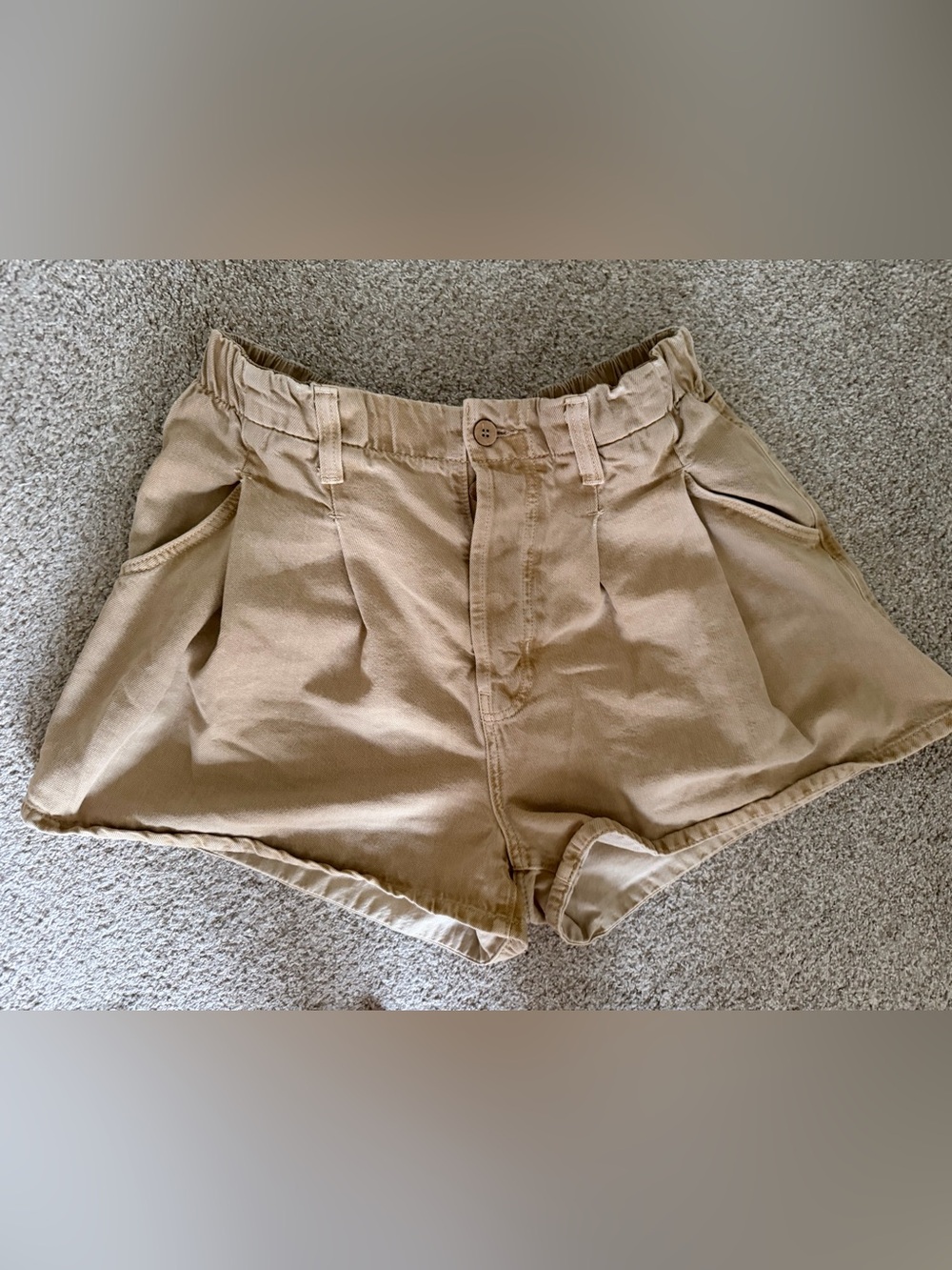 We The Free High-Rise Paperbag Waist Shorts in Tan